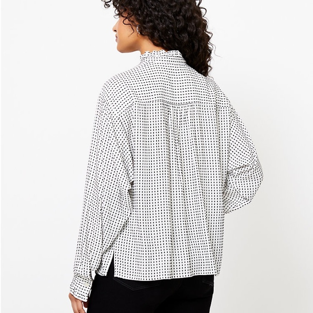 LOFT Striped Ruffle Trim Shirt NWT - Picture 3 of 9